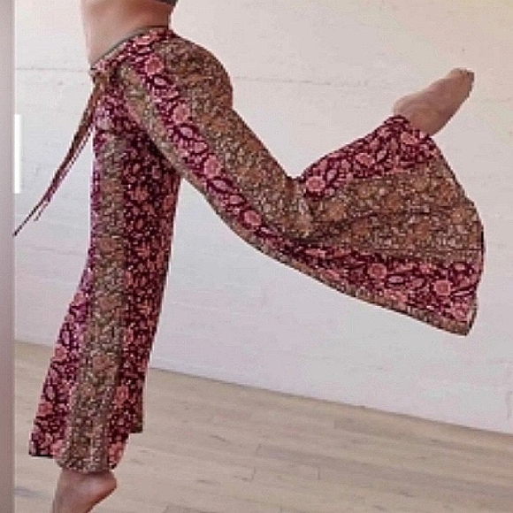 Free People Pants - NEW Free People Bali Sultry Boho Flare Pants Wide Leg Floral Tie Waist